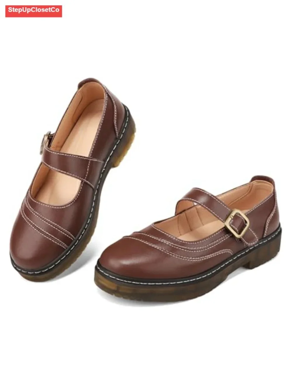 Women's Mary Jane Flats Genuine Leather Adjustable Strap Comfortable Dress Shoes